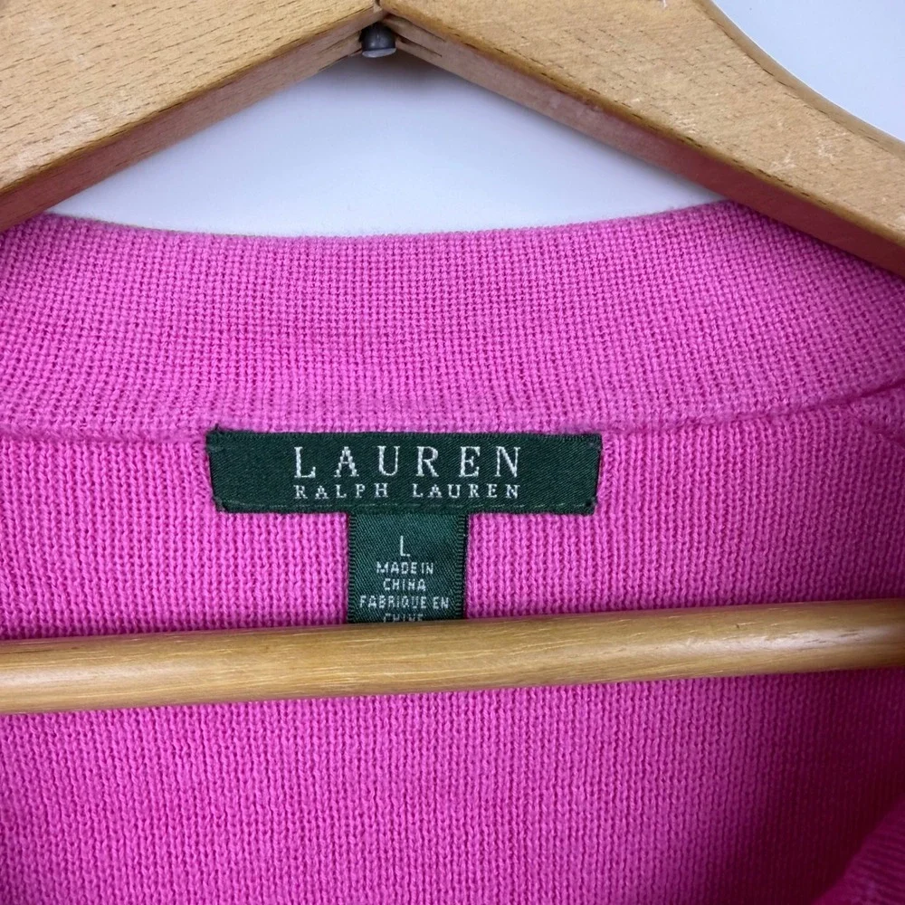 Lauren Ralph Lauren Pink Moto Full Zip Knit Cardigan Sweater Large